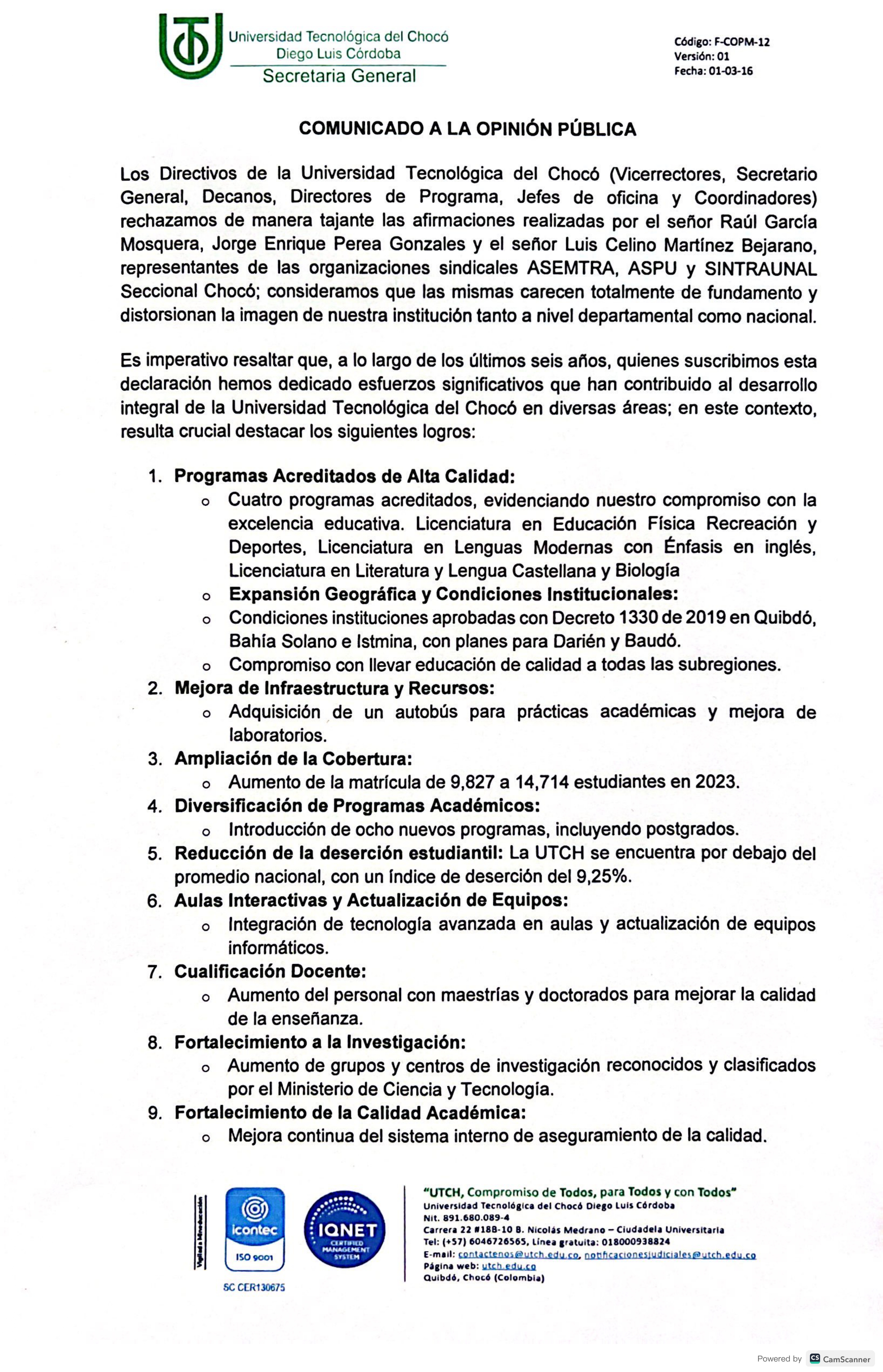 COMUNICADO A LA OPINIÓN PUBLICA página 0001