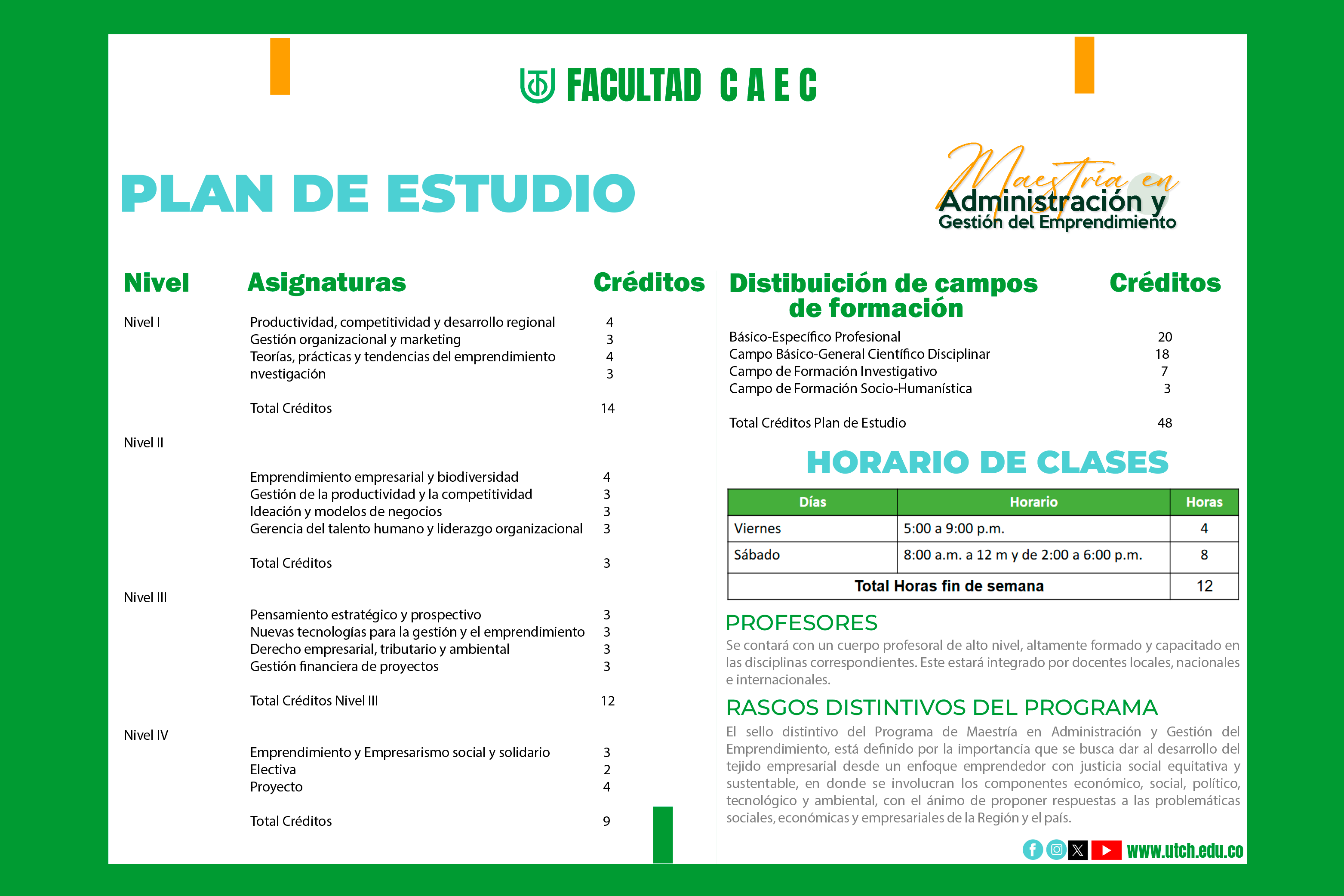 Plan de estudio Maestría en Administración y Gestión del Emprendimiento de la UTCH