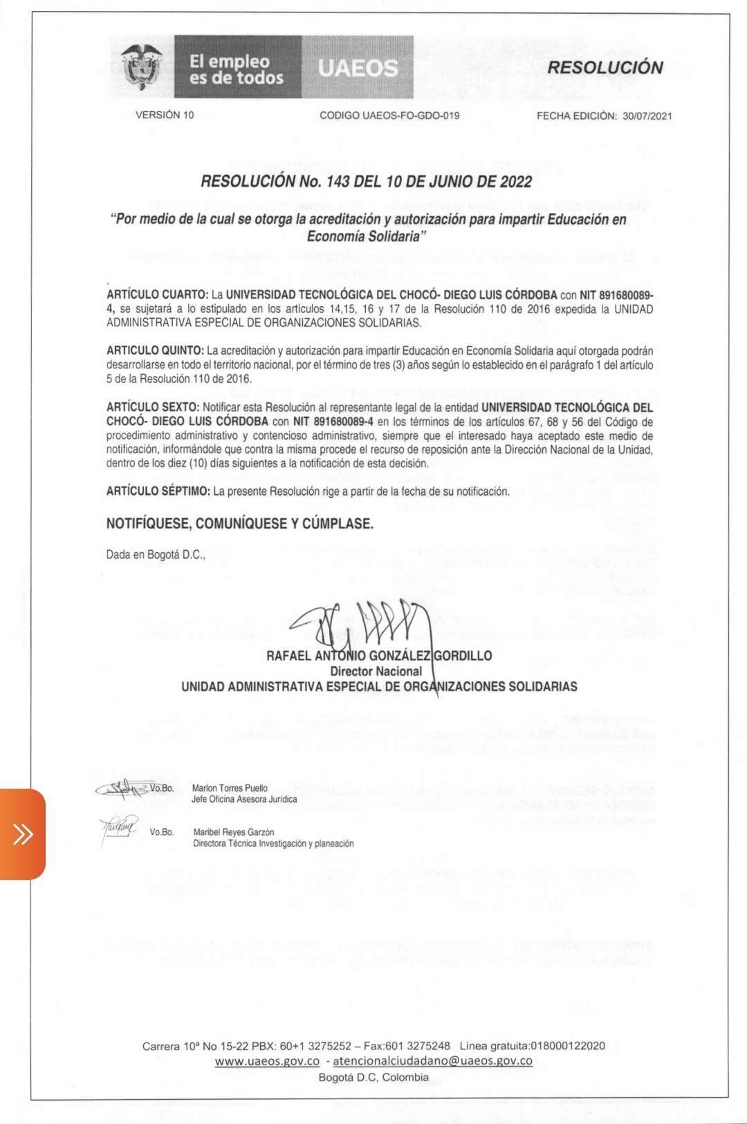 Resolución 143 de junio 10 de 2022